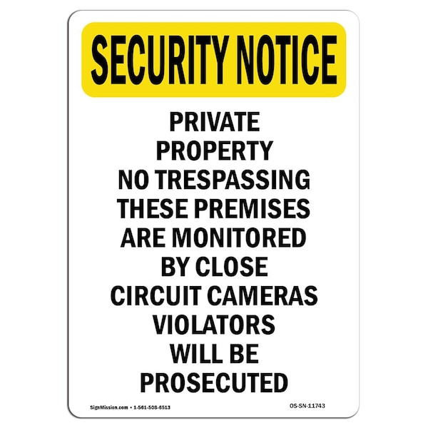 OSHA Security Sign, 5" Height, Private Property No Trespassing, Portrait, 10PK